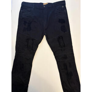 Grindhouse Men's Blk Moto Distressed Biker Jean (Size 44x32)